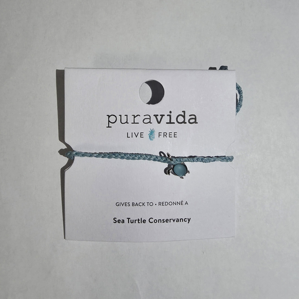 Pura Vida Teal Braided Bracelet with Turtle Charm